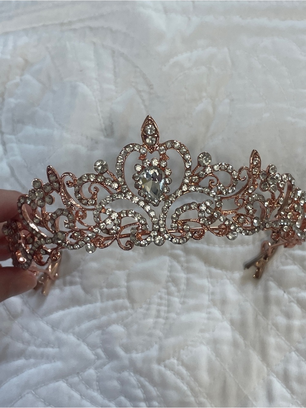 Rose Gold Crystal Heart Tiara - Women's Sparkling Hair Accessory